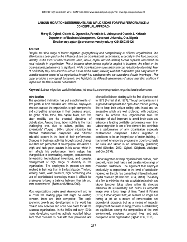 (PDF) Labour Migration Determinants and Implications for Firm ...