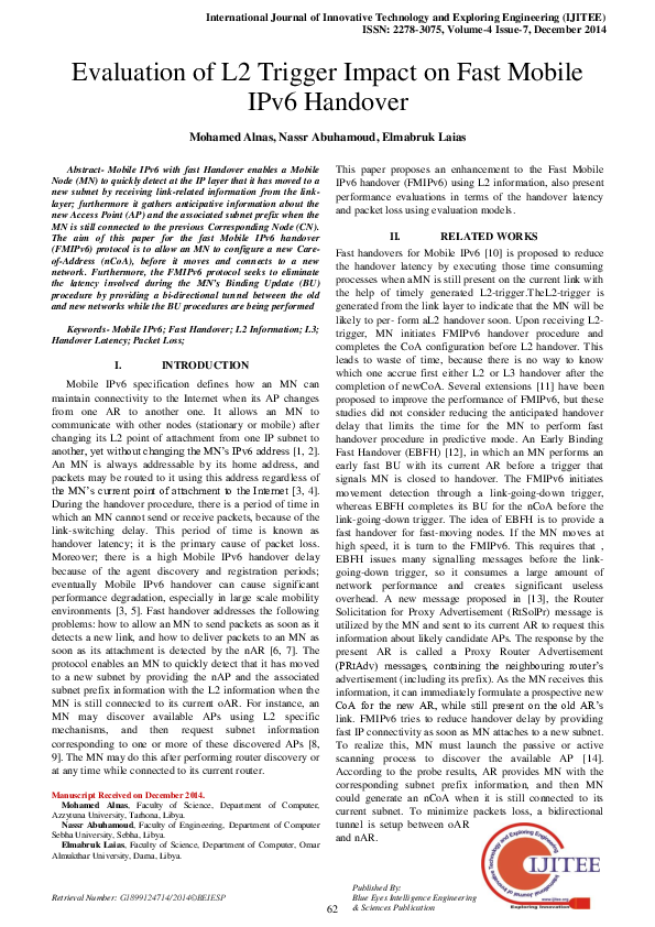 (PDF) Evaluation of L2 Trigger Impact on Fast Mobile IPv6 Handover