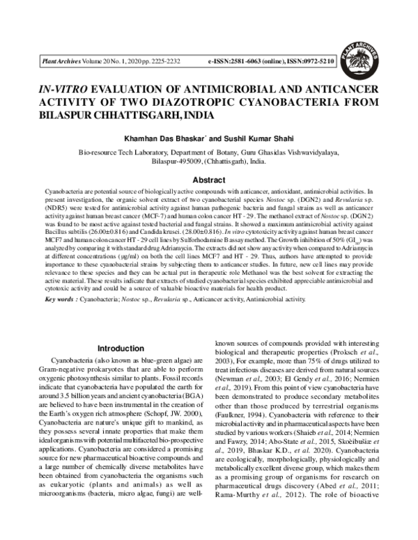(PDF) In-Vitro Evaluation of Antimicrobial and Anticancer Activity of ...