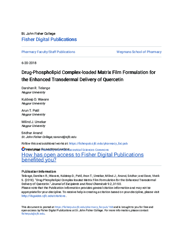 (PDF) Drug-Phospholipid Complex-loaded Matrix Film Formulation for the ...