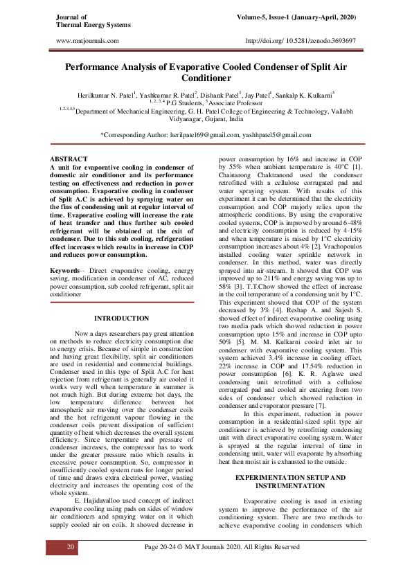 (PDF) Performance Analysis of Evaporative Cooled Condenser of Split Air ...