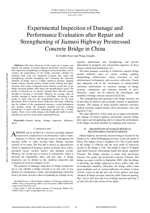 (PDF) Experimental Inspection of Damage and Performance Evaluation ...