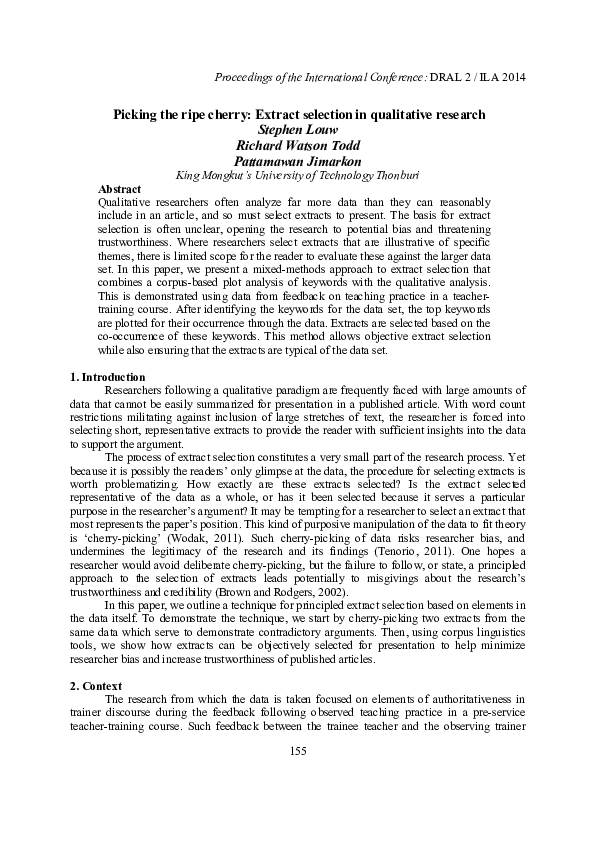 (PDF) Picking the ripe cherry Extract selection in qualitative research Pattamawan Jimarkon