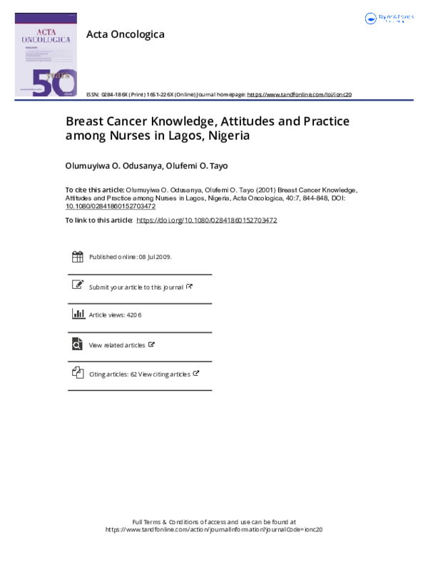 (PDF) Breast Cancer Knowledge, Attitudes and Practice among Nurses in ...