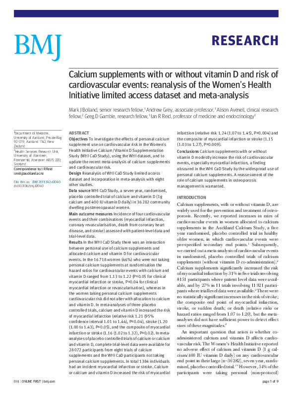 (PDF) Calcium supplements with or without vitamin D and risk of ...