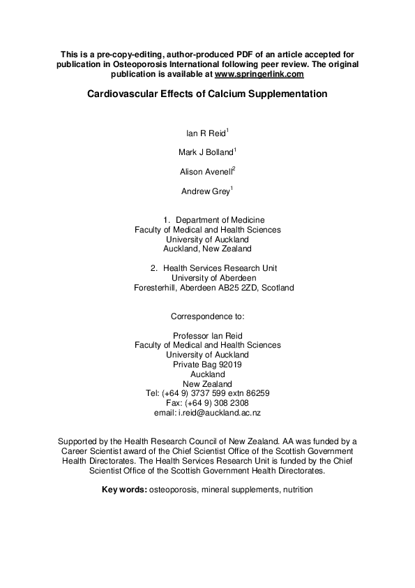(PDF) Cardiovascular effects of calcium supplementation
