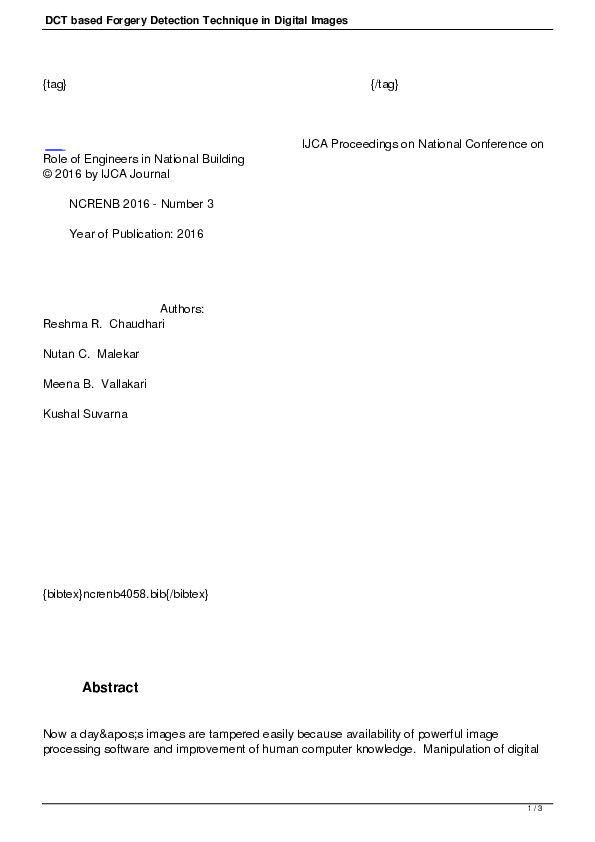 (PDF) DCT based Forgery Detection Technique in Digital Images