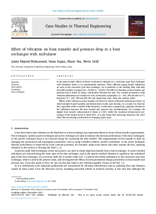 (PDF) Effect of vibration on heat transfer and pressure drop in a heat ...