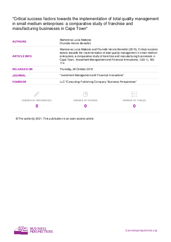 (PDF) Critical success factors towards the implementation of total ...