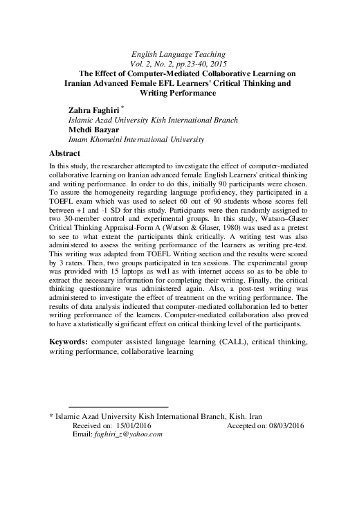 (PDF) The Effect of Computer-Mediated Collaborative Learning on Iranian ...