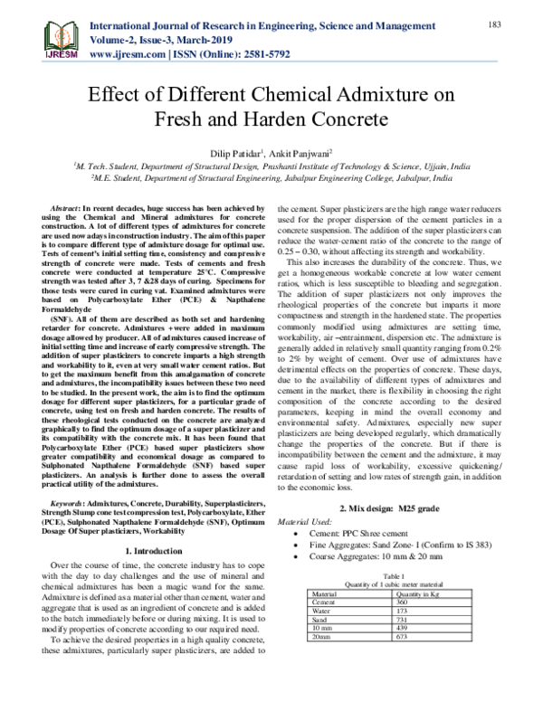 (PDF) Effect of Different Chemical Admixture on Fresh and Harden Concrete