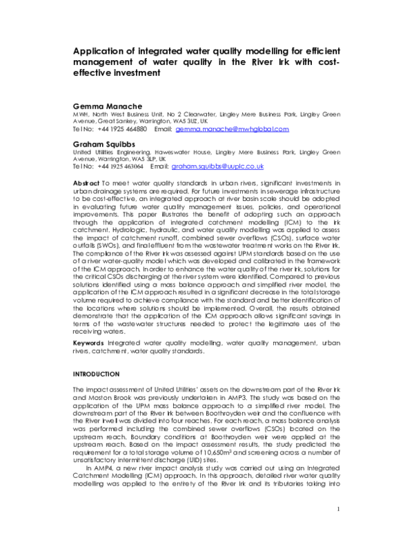 (PDF) Application of integrated water quality modelling for efficient ...