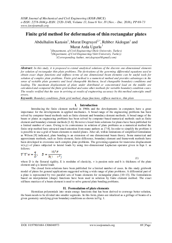 (PDF) Finite grid method for deformation of thin rectangular plates