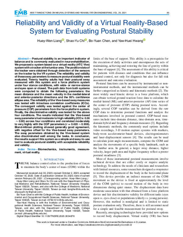 (PDF) Reliability and Validity of a Virtual Reality-Based System for ...
