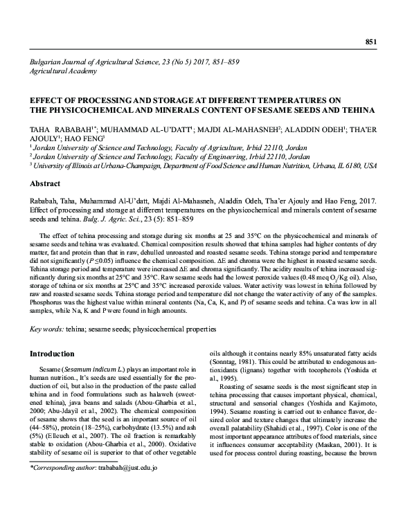 (PDF) Effect of processing and storage at different temperatures on the ...