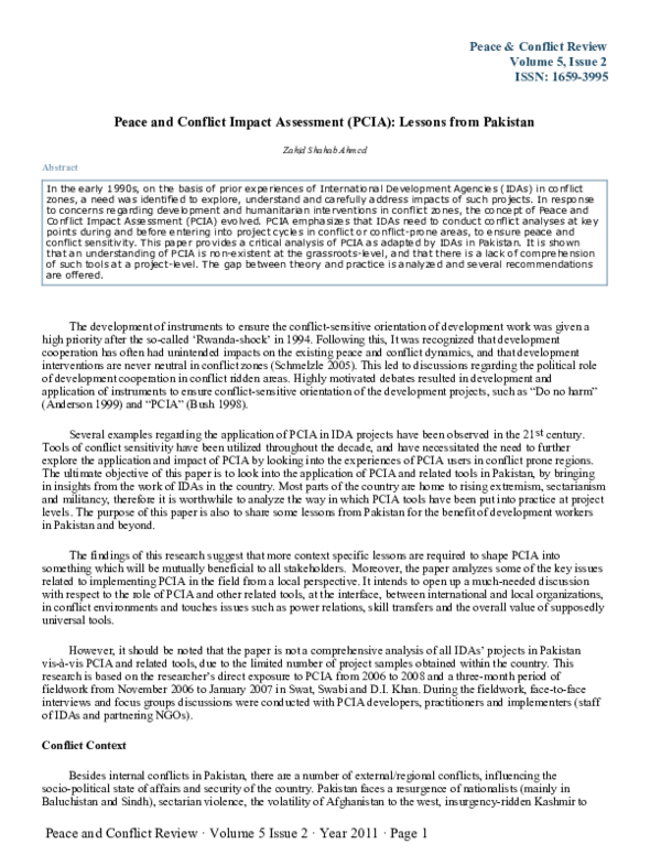 (PDF) Peace and Conflict Impact Assessment (PCIA): Lessons from Pakistan