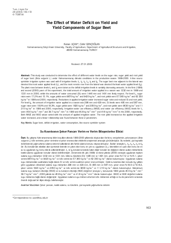 (PDF) The Effect of Water Deficit on Yield and Yield Components of ...