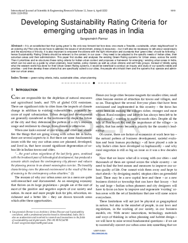 (PDF) Developing Sustainability Rating Criteria for emerging urban ...