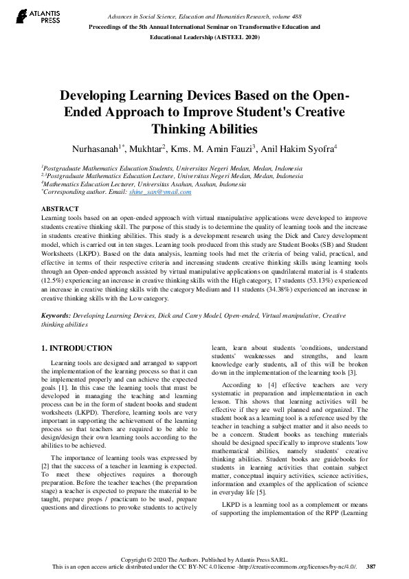 (PDF) Developing Learning Devices Based on the Open-Ended Approach to ...