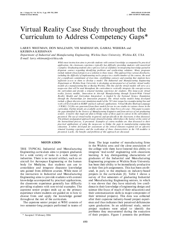 (PDF) Virtual Reality Case Study throughout the Curriculum to Address ...