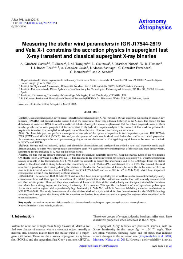 (PDF) Measuring the stellar wind parameters in IGR J17544-2619 and Vela ...