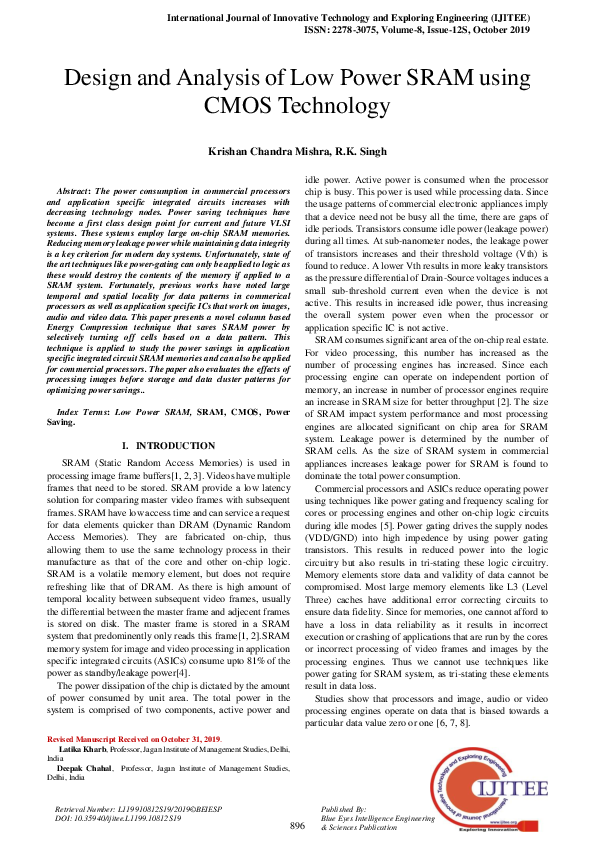 (PDF) Design and Analysis of Low Power SRAM using CMOS Technology ...