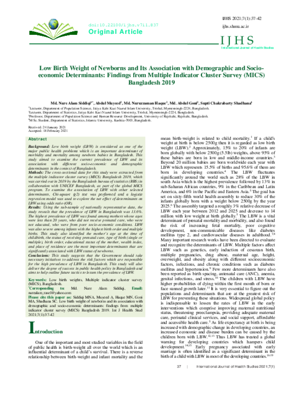 (PDF) Low Birth Weight of Newborns and Its Association with Demographic ...