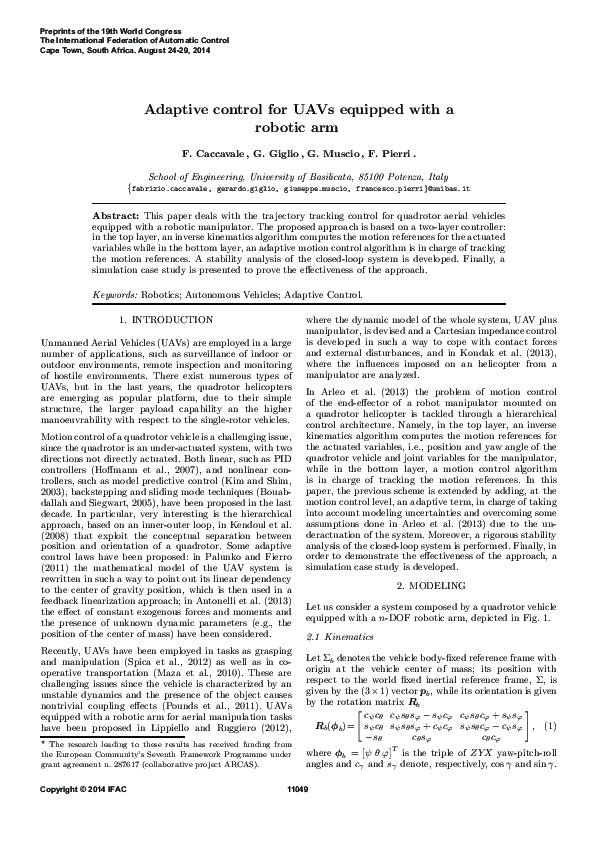 (PDF) Adaptive Control for UAVs Equipped with a Robotic Arm