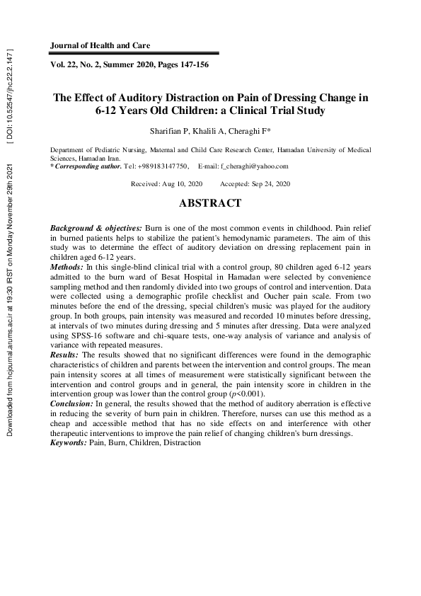 (PDF) The Effect of Auditory Distraction on Pain of Dressing Change in ...