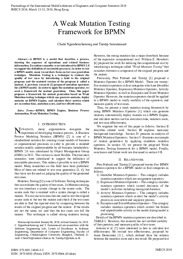 (PDF) A Weak Mutation Testing Framework for BPMN