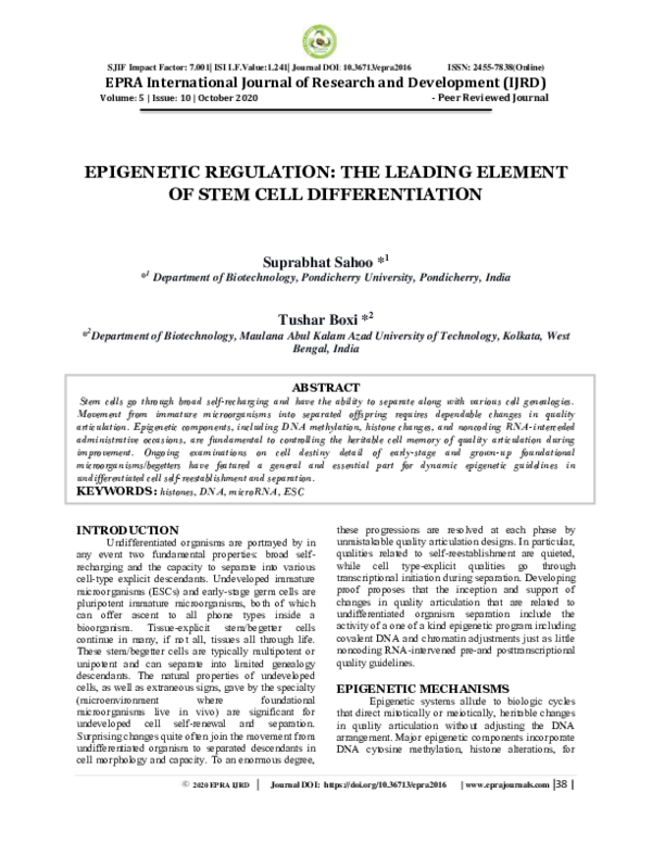 (PDF) Epigenetic Regulation: The Leading Element of Stem Cell ...