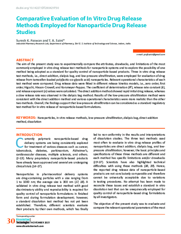 (PDF) Comparative Evaluation of In Vitro Drug Release Methods Employed ...
