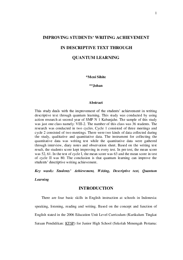 (PDF) Improving Students’ Writing Achievement in Descriptive Text ...