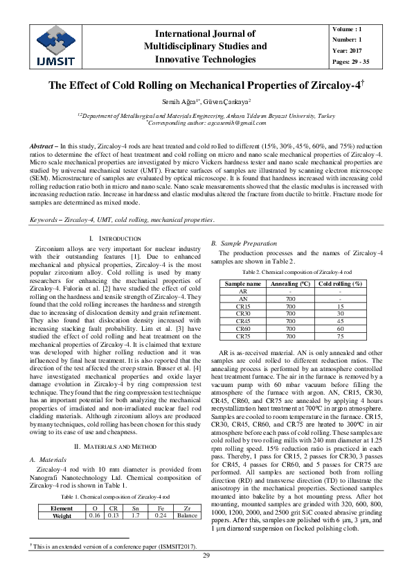 (PDF) The Effect of Cold Rolling on Mechanical Properties of Zircaloy-4