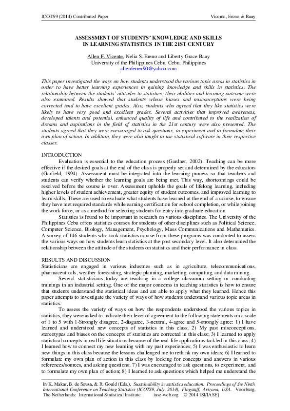 (PDF) Assessment of Students' Knowledge and Skills in Learning ...