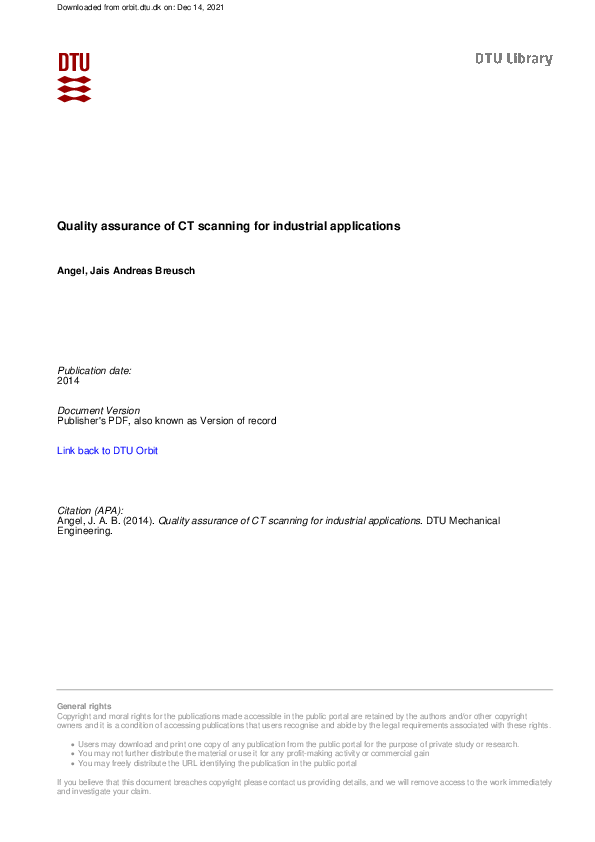 (PDF) Quality assurance of CT scanning for industrial applications