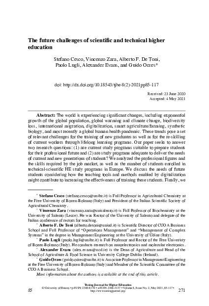 (PDF) The future challenges of scientific and technical higher education