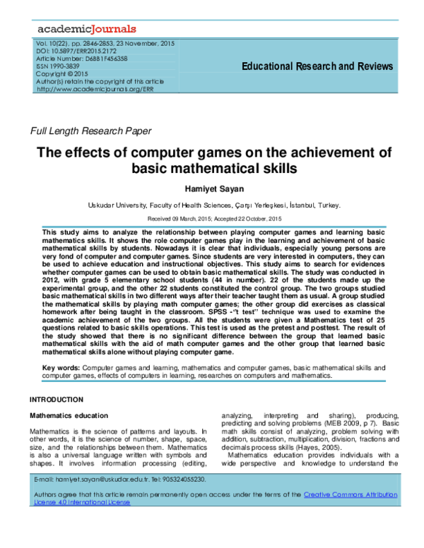 (PDF) The effects of computer games on the achievement of basic ...