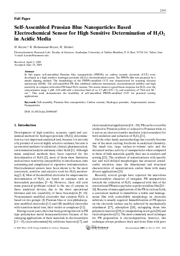 (PDF) Self‐Assembled Prussian Blue Nanoparticles Based Electrochemical ...