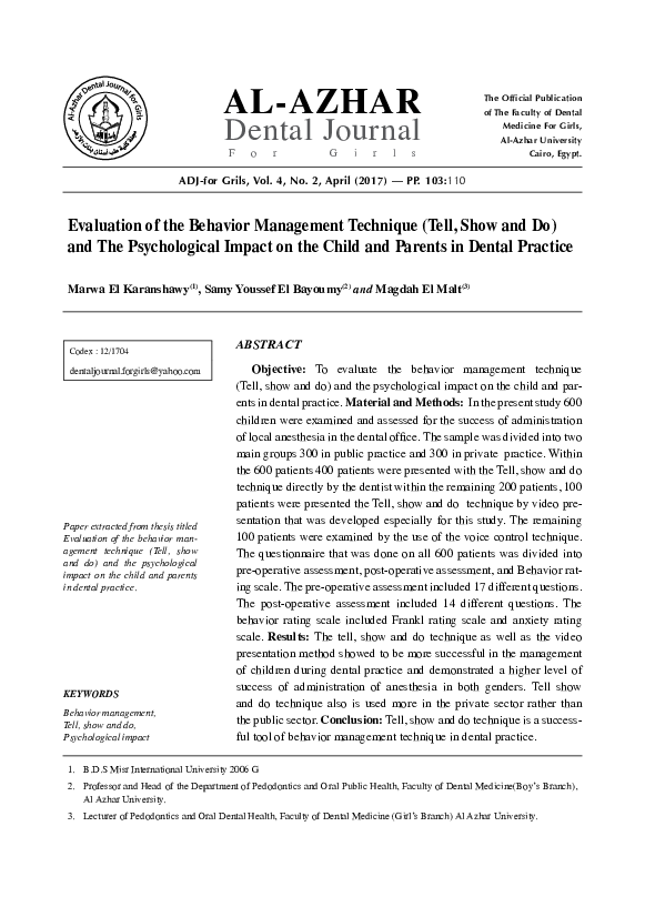 PDF) Evaluation of the Behavior Management Technique (Tell, Show 