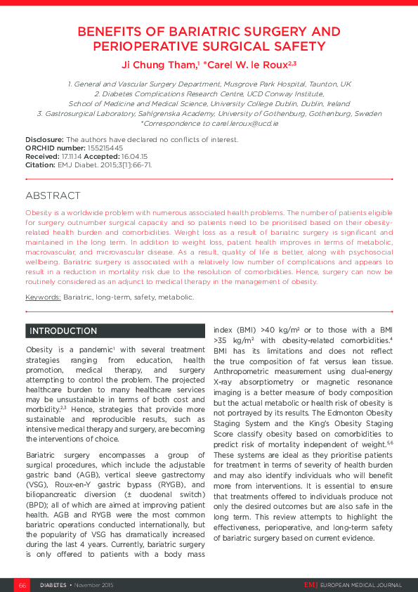 (PDF) Benefits of Bariatric Surgery and Perioperative Surgical Safety