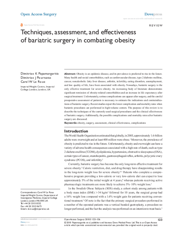(PDF) Techniques, assessment, and effectiveness of bariatric surgery in ...