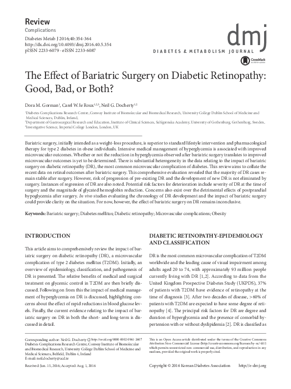 (PDF) The Effect of Bariatric Surgery on Diabetic Retinopathy: Good ...