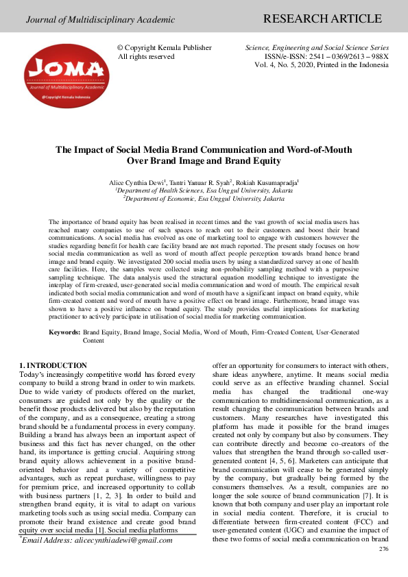 (PDF) The Impact of Social Media Brand Communication and Word-of-Mouth ...