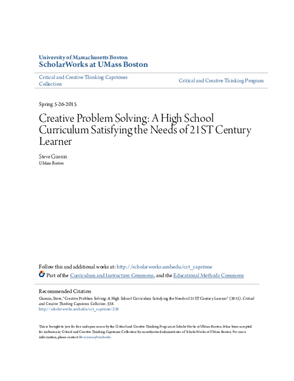 (PDF) Creative Problem Solving: A High School Curriculum Satisfying the ...