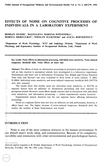 (PDF) Effects of noise on cognitive processes of individuals in a ...