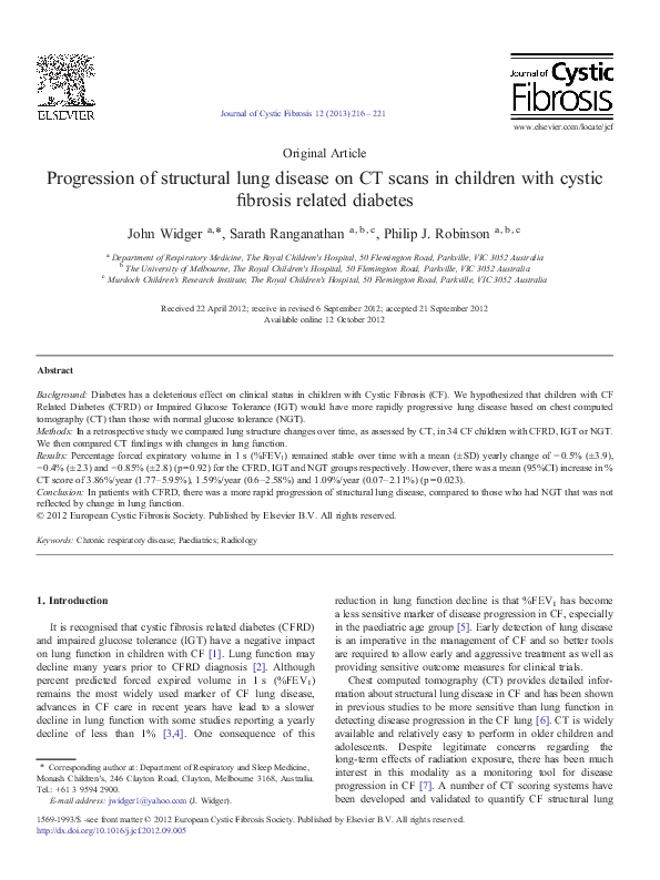 (PDF) Progression of structural lung disease on CT scans in children ...
