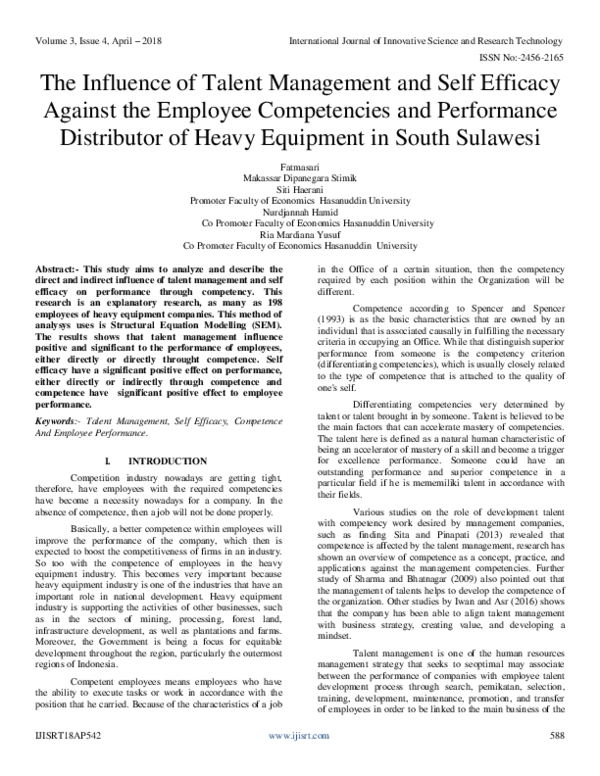 (PDF) The Influence of Talent Management and Self Efficacy Against the ...