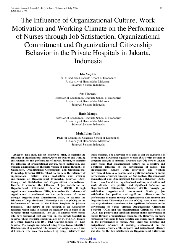 (PDF) The Influence of Organizational Culture, Work Motivation and ...