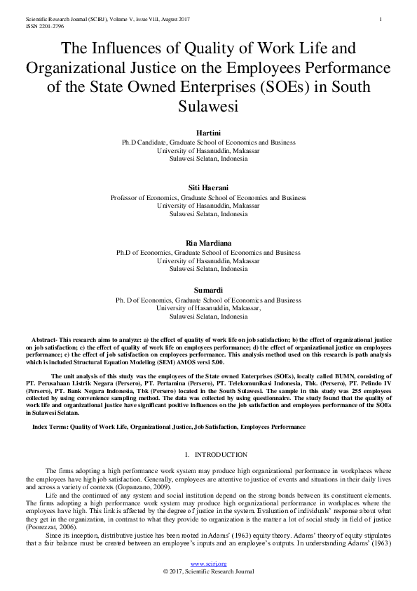 (PDF) The Influences of Quality of Work Life and Organizational Justice ...